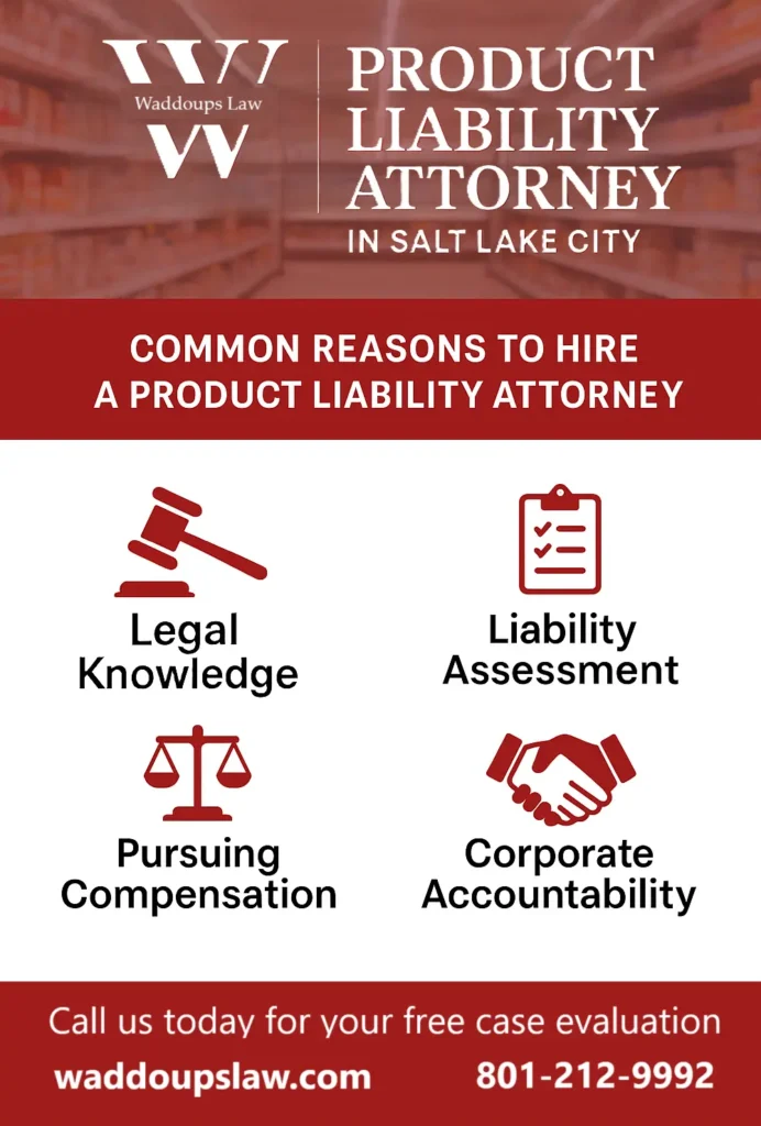 This infographic shows that Common Reasons to Hire a Product Liability Attorney